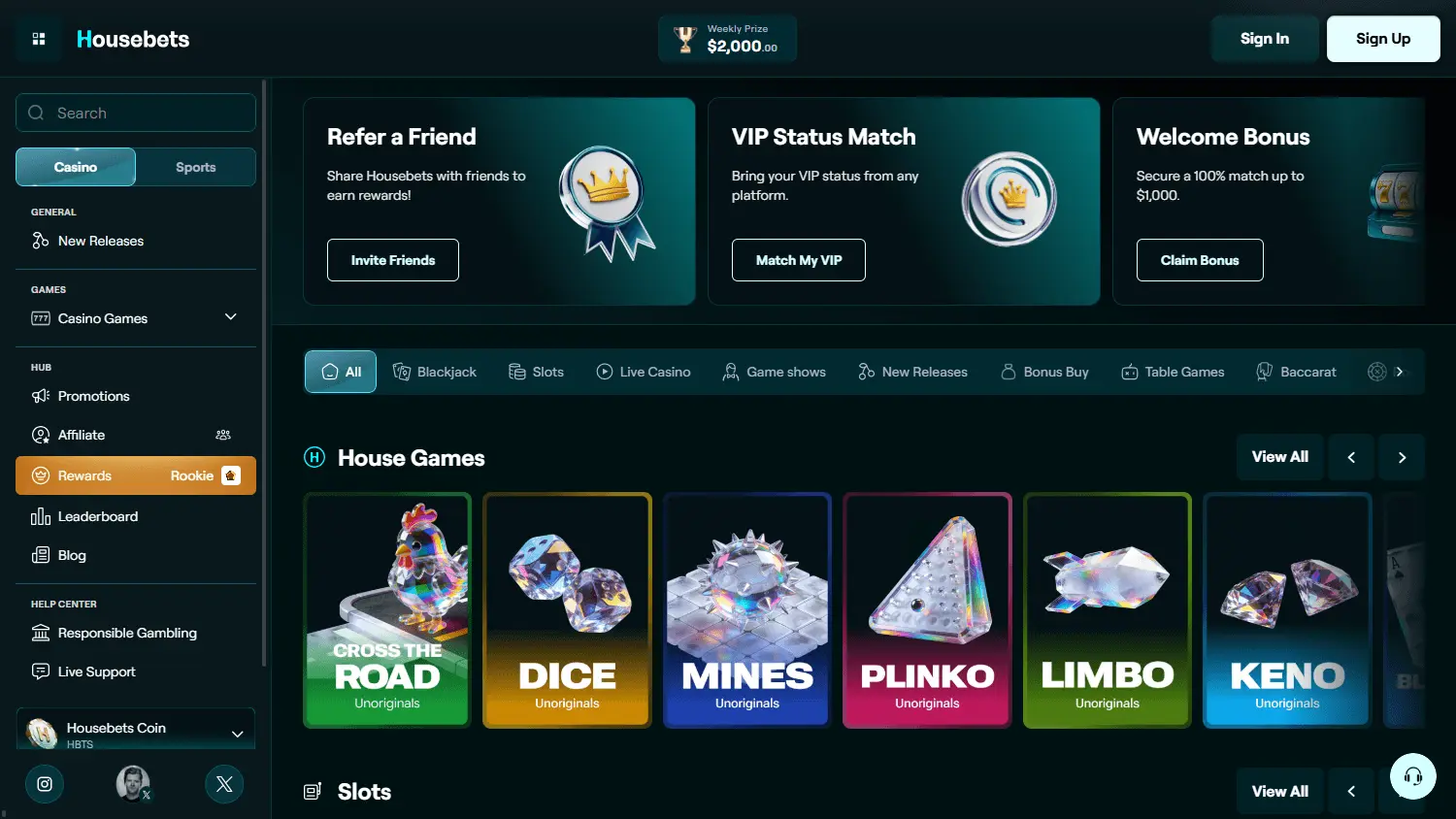 Explore Housebets Slots, Live Dealer Games and Casino Tables image 1
